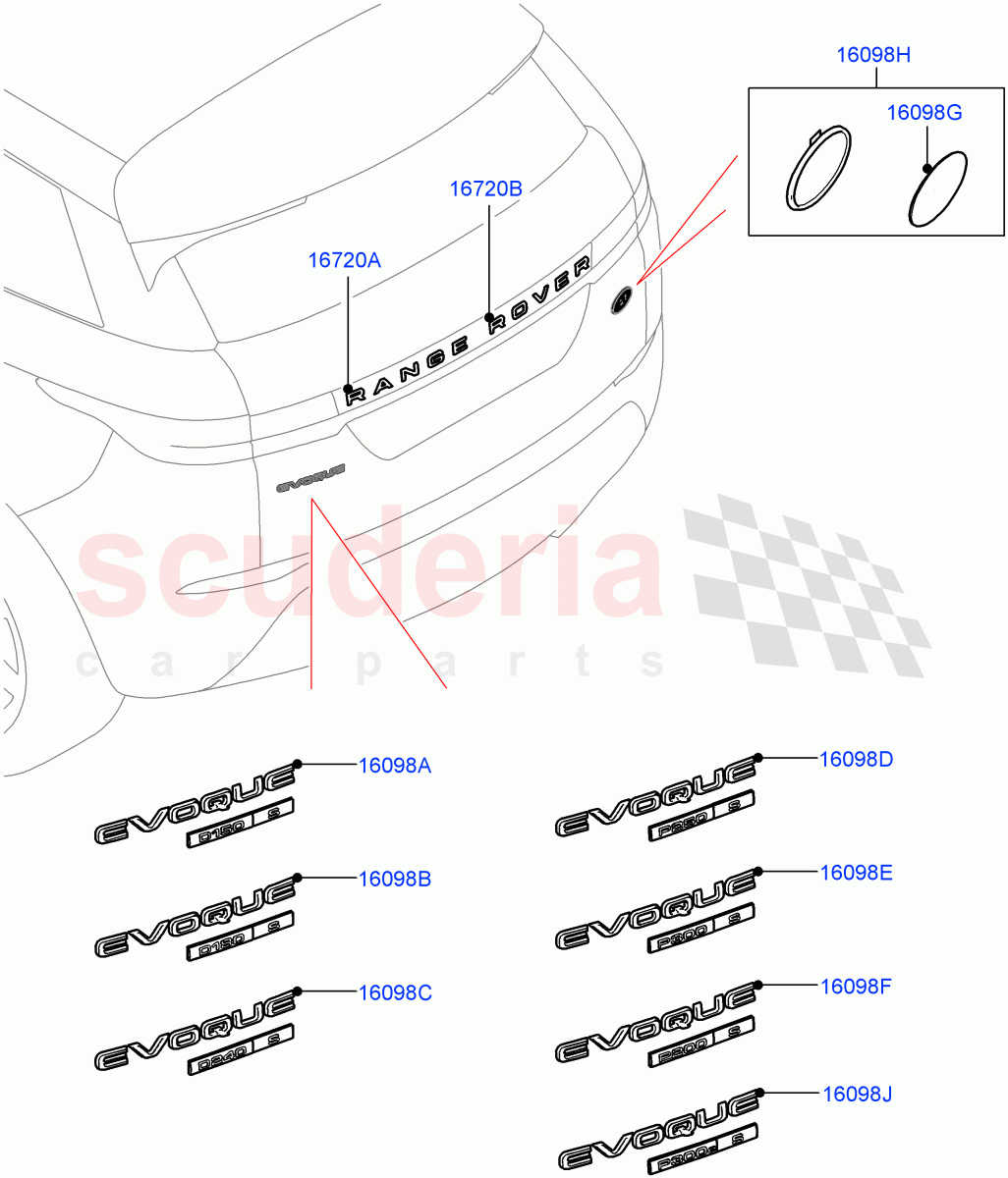 Name Plates(Rear)(Itatiaia (Brazil),Trunk Badge - S) of Land Rover Land Rover Range Rover Evoque (2019+) [1.5 I3 Turbo Petrol AJ20P3]