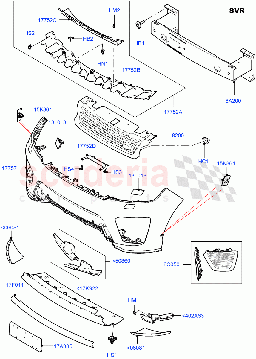 Radiator Grille And Front Bumper(SVR Version,SVR)((V)FROMJA000001) of Land Rover Land Rover Range Rover Sport (2014+) [2.0 Turbo Diesel]