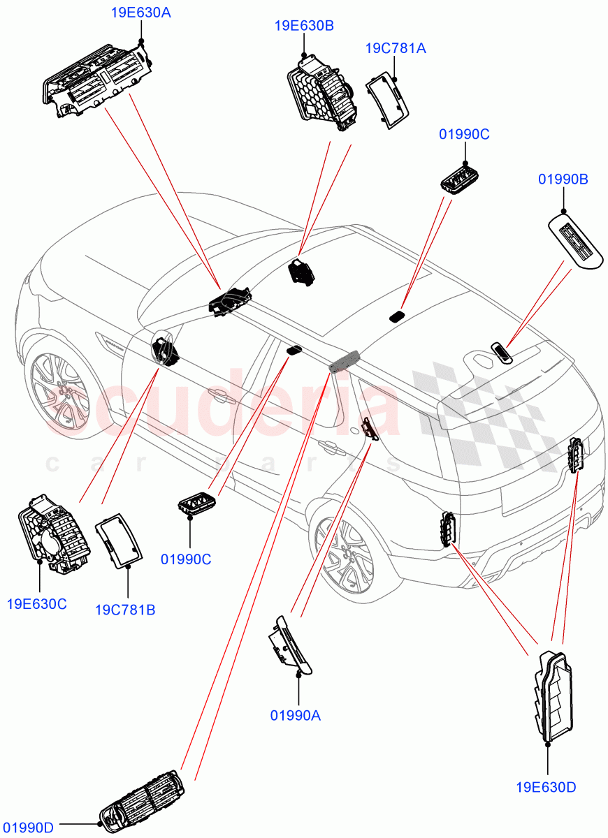 Air Vents, Louvres And Ducts(External Components, Nitra Plant Build)((V)FROMK2000001) of Land Rover Land Rover Discovery 5 (2017+) [2.0 Turbo Diesel]