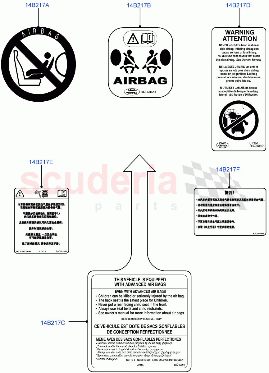 Labels (Air Bag, Nitra Plant Build) ((V) FROMK2000001) of Land Rover Land Rover Discovery 5 (2017+) [2.0 Turbo Petrol AJ200P]