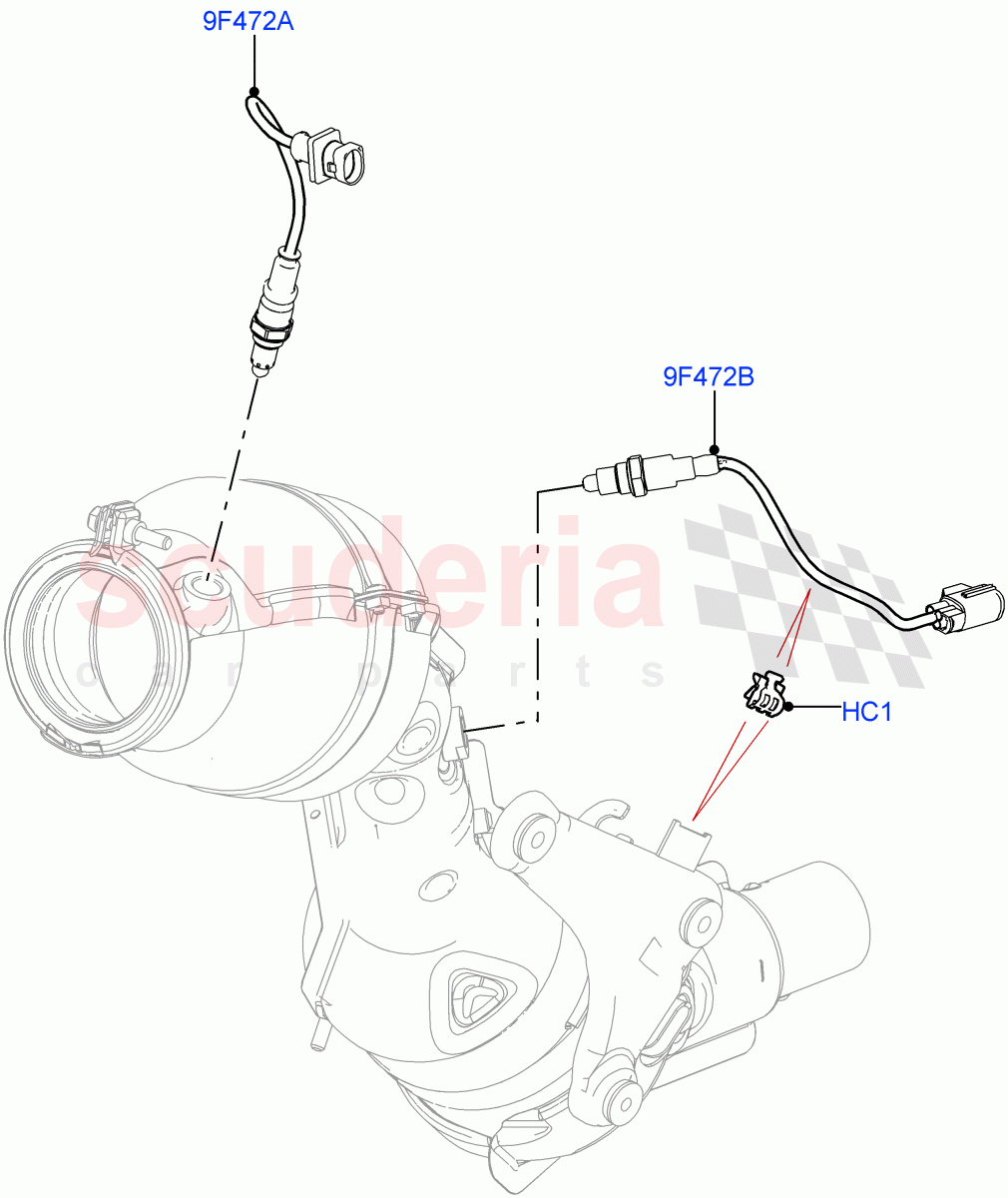 Exhaust Sensors And Modules (Solihull Plant Build) (2.0L AJ200P Hi PHEV, EU6 Emissions, 2.0L I4 High DOHC AJ200 Petrol, Proconve L6 Emissions, EU2, Stage V European Emissions) ((V) FROMJA000001) of Land Rover Land Rover Range Rover Sport (2014+) [2.0 Turbo Petrol AJ200P]