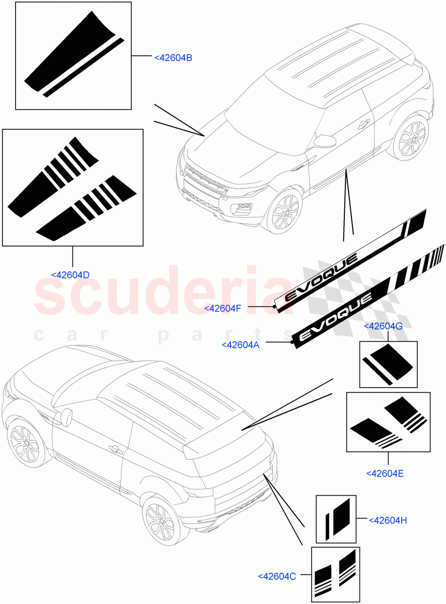 Exterior Body Styling Items(Decal Stripes, Accessory)(Halewood (UK),Itatiaia (Brazil))((V)FROMFH000001) of Land Rover Land Rover Range Rover Evoque (2012-2018) [2.0 Turbo Petrol GTDI]