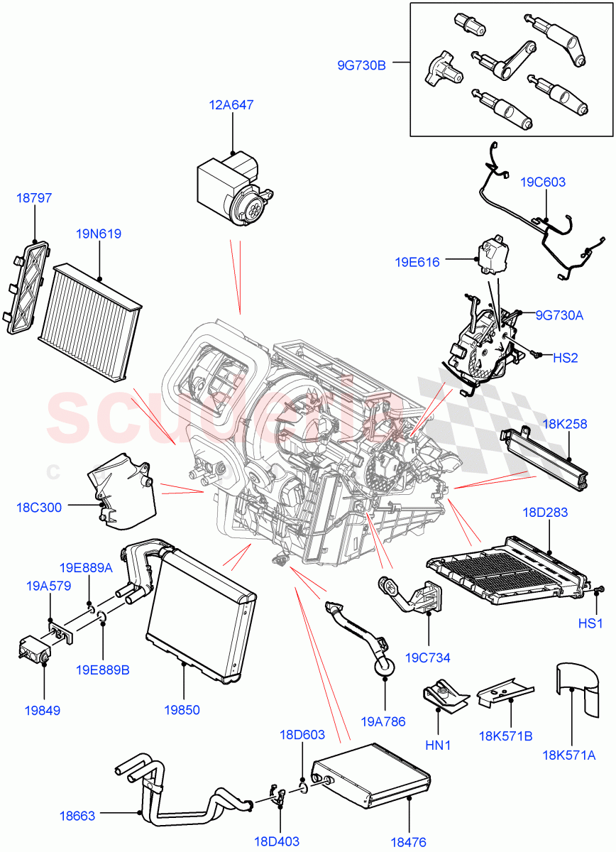 Heater/Air Cond.Internal Components(Halewood (UK))((V)TOLH999999) of Land Rover Land Rover Range Rover Evoque (2019+) [2.0 Turbo Petrol AJ200P]