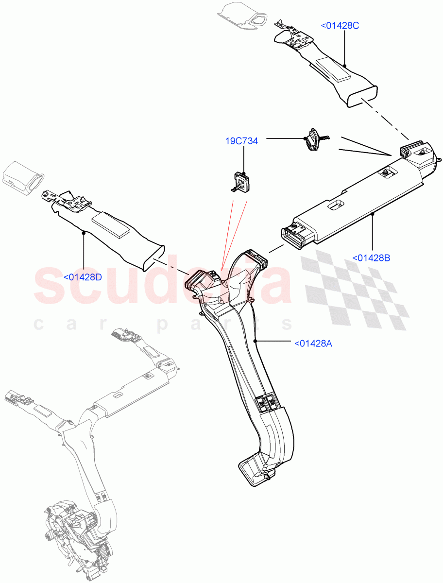 Air Vents, Louvres And Ducts(Headliner, Internal Components)(Premium Air Conditioning-Front/Rear)((V)FROMKA000001) of Land Rover Land Rover Range Rover (2012-2021) [3.0 I6 Turbo Diesel AJ20D6]