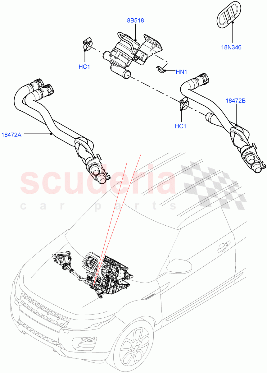 Heater Hoses (2.2L CR DI 16V Diesel, Halewood (UK)) of Land Rover Land Rover Range Rover Evoque (2012-2018) [2.0 Turbo Diesel]
