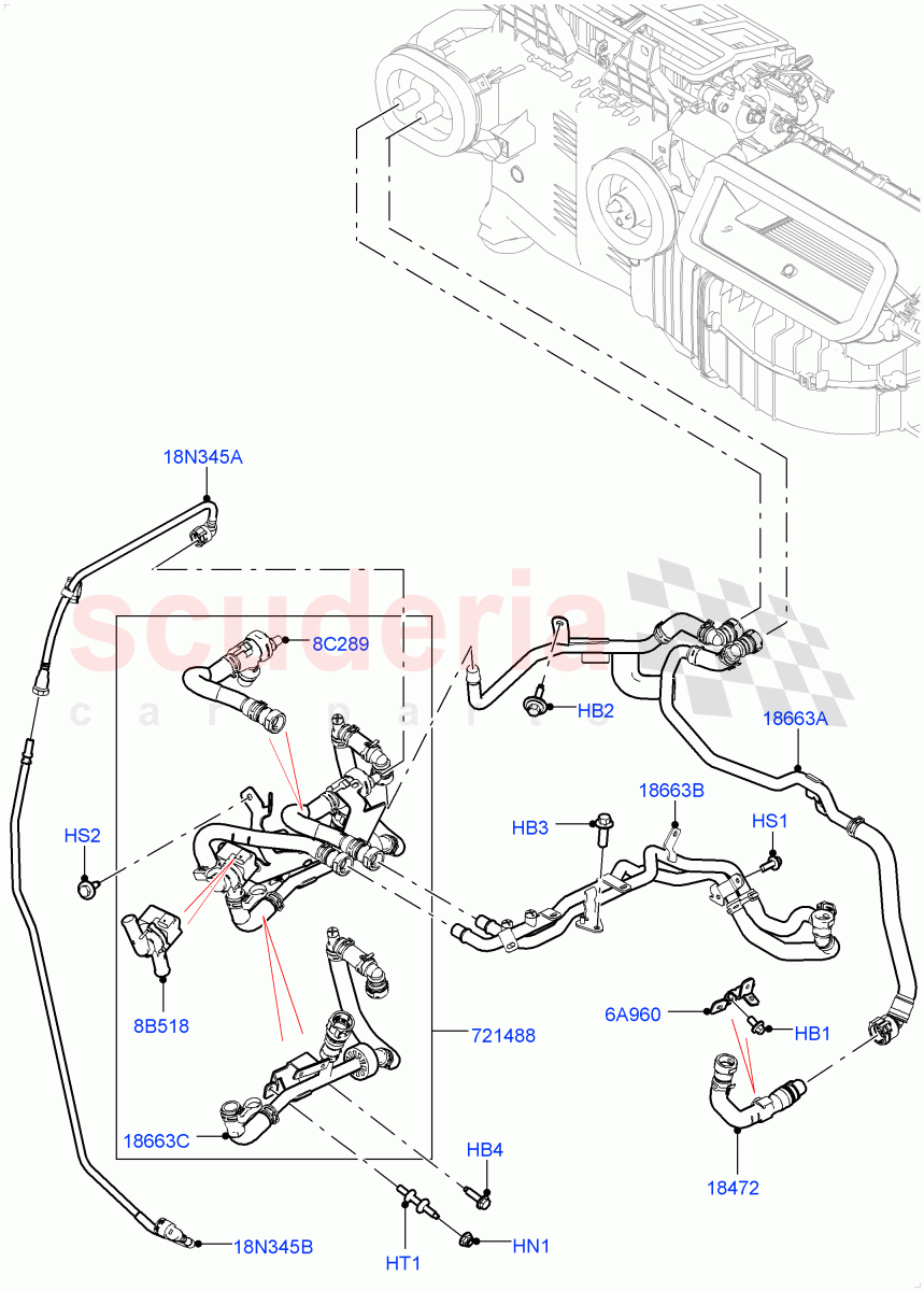 Heater Hoses (Solihull Plant Build) (2.0L I4 High DOHC AJ200 Petrol, With Ptc Heater, Premium Air Conditioning-Front/Rear, With Manual Air Conditioning, With Front Comfort Air Con (IHKA), With Fresh Air Heater) ((V) FROMJA000001, (V) TOJA999999) of Land Rover Land Rover Discovery 5 (2017+) [2.0 Turbo Diesel]
