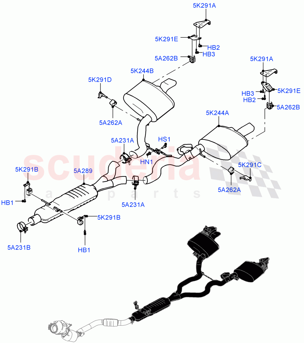 Rear Exhaust System (3.0L AJ20P6 Petrol High, Long Wheelbase) ((V) FROMKA000001) of Land Rover Land Rover Range Rover (2012-2021) [3.0 I6 Turbo Petrol AJ20P6]