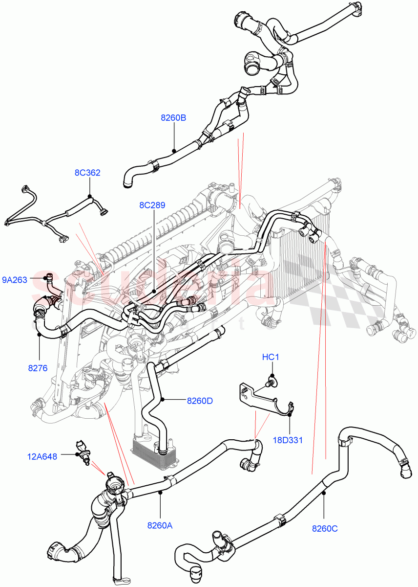 Cooling System Pipes And Hoses (3.0L DOHC GDI SC V6 PETROL, With Standard Engine Cooling System, Less Active Tranmission Warming) of Land Rover Land Rover Range Rover Velar (2017+) [3.0 DOHC GDI SC V6 Petrol]