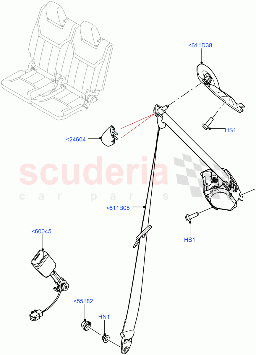 Rear Seat Belts(Row 3, Nitra Plant Build)(With Third Row Power Folding Seat,With 7 Seat Configuration,With 3rd Row Double Seat)((V)FROMK2000001) of Land Rover Land Rover Discovery 5 (2017+) [3.0 I6 Turbo Diesel AJ20D6]