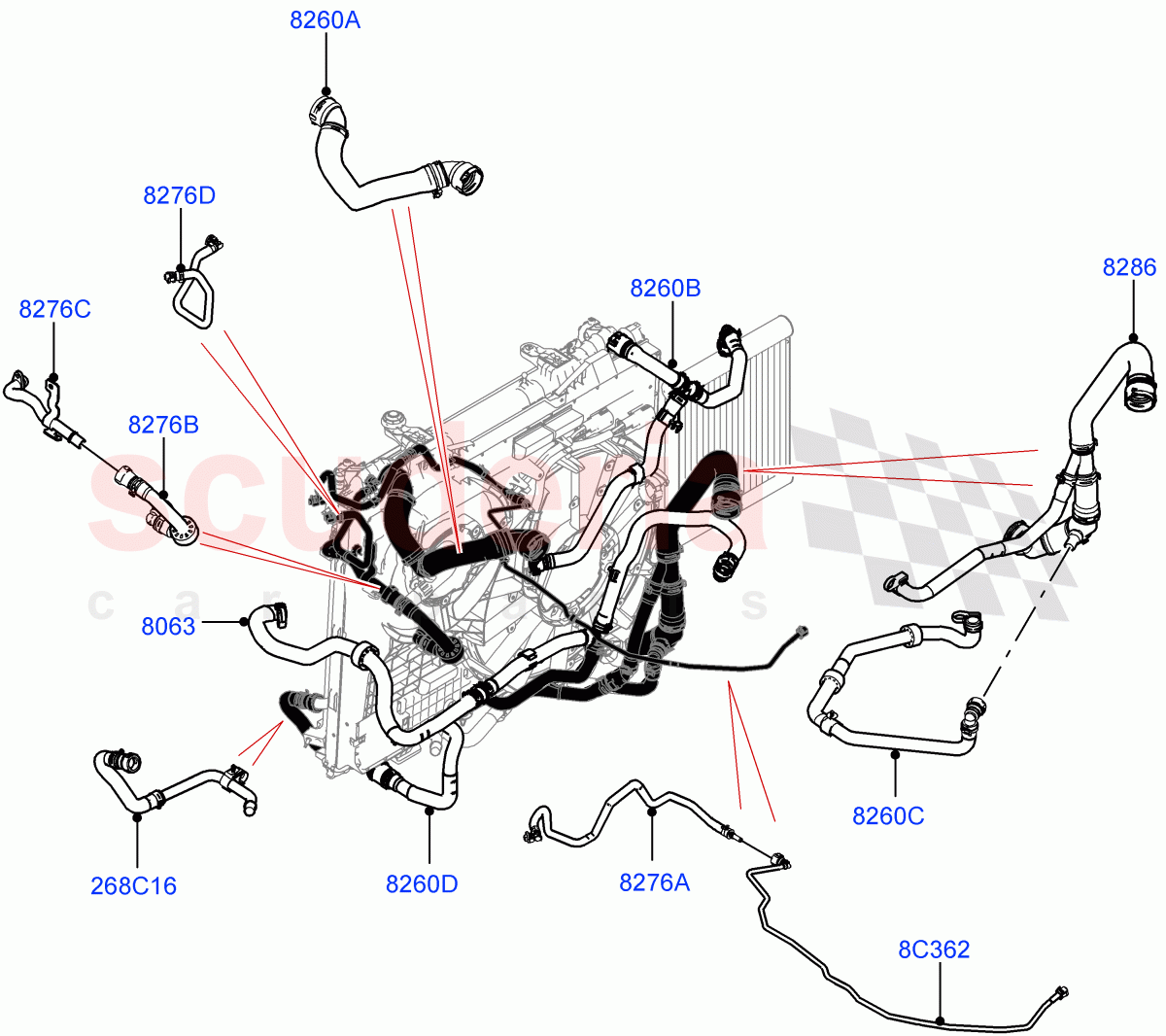 Cooling System Pipes And Hoses(Nitra Plant Build)(2.0L I4 High DOHC AJ200 Petrol,With Standard Engine Cooling System)((V)FROMM2000001) of Land Rover Land Rover Discovery 5 (2017+) [2.0 Turbo Petrol AJ200P]