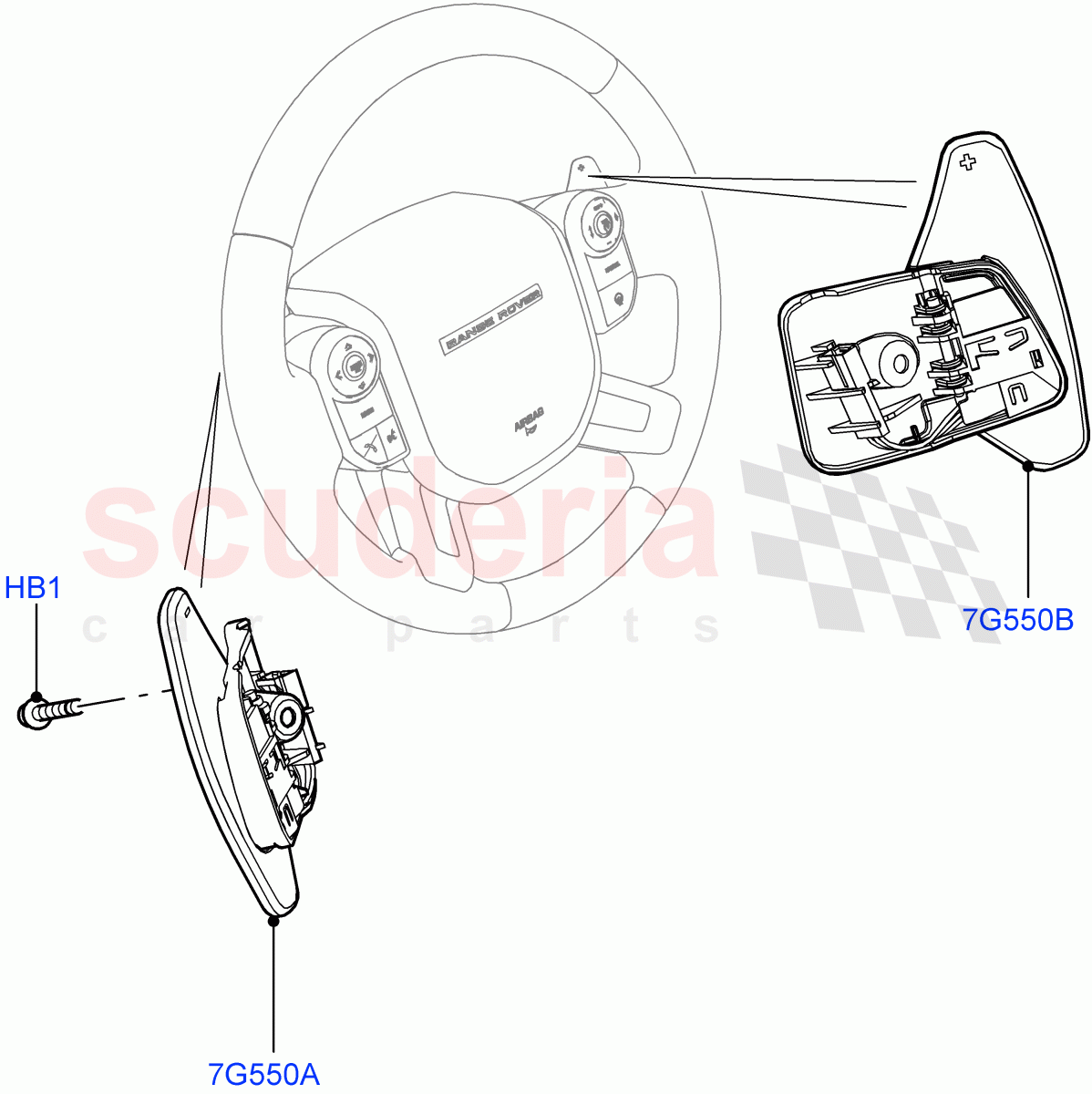 Gear Change-Automatic Transmission (Solihull Plant Build, Steering Wheel) (3.0L AJ20P6 Petrol PHEV, 8HP Gen3 Hybrid Trans, Paddle Shift - Noble, Paddle Shift) ((V) FROMJA000001) of Land Rover Land Rover Range Rover (2012-2021) [3.0 I6 Turbo Petrol AJ20P6]