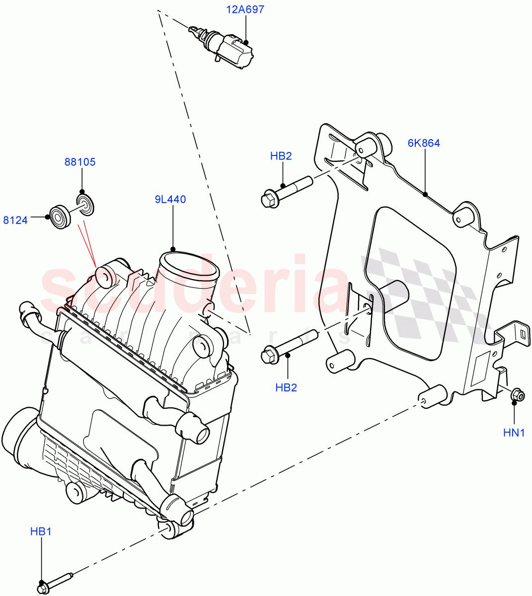 Intercooler/Air Ducts And Hoses (Nitra Plant Build) (2.0L I4 DSL MID DOHC AJ200, 2.0L I4 DSL HIGH DOHC AJ200) ((V) FROMK2000001) of Land Rover Land Rover Defender (2020+) [2.0 Turbo Diesel]