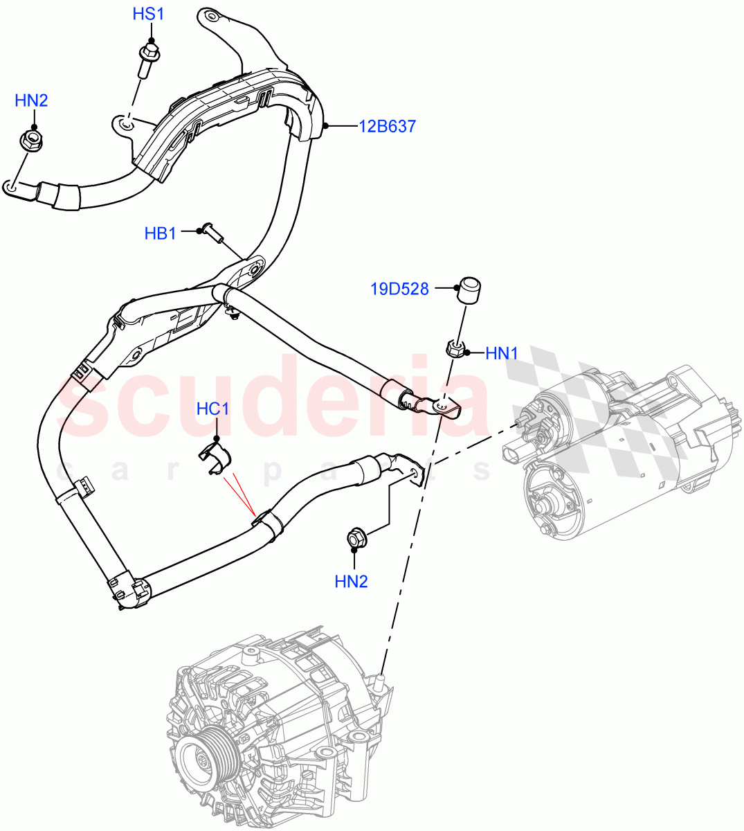 Engine Harness (Starter Motor) (4.4 V8 Turbo Petrol (NC10)) of Land Rover Land Rover Range Rover (2022+) [3.0 I6 Turbo Petrol AJ20P6]