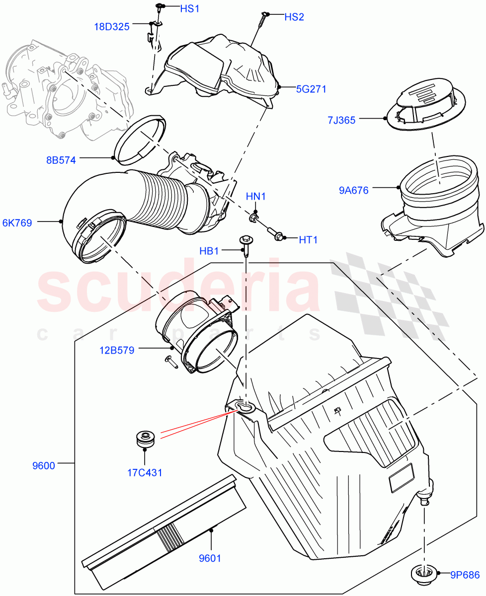 Air Cleaner (2.0L AJ20D4 Diesel Mid PTA, Halewood (UK), 2.0L AJ20D4 Diesel LF PTA, 2.0L AJ20D4 Diesel High PTA) of Land Rover Land Rover Range Rover Evoque (2019+) [2.0 Turbo Diesel]