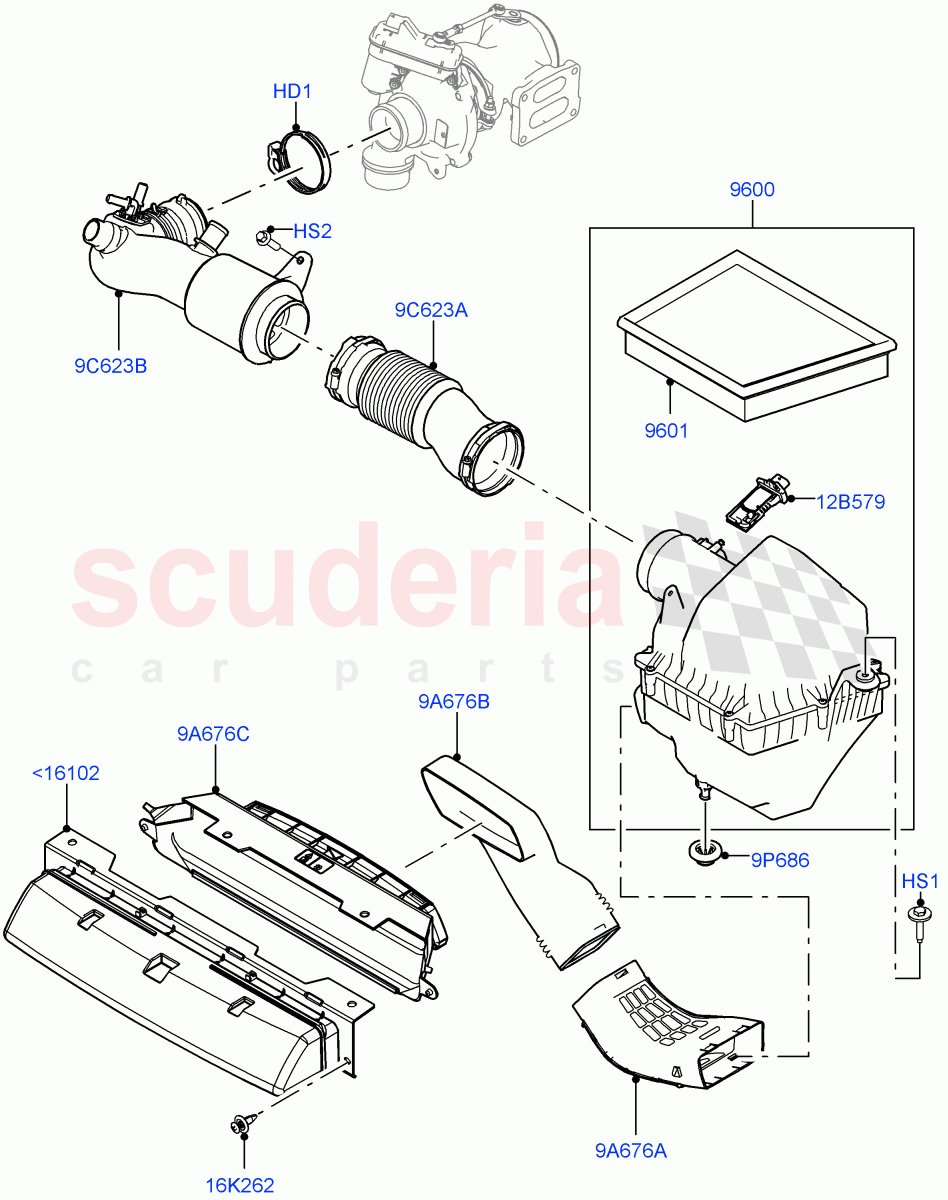 Air Cleaner(2.0L I4 Mid DOHC AJ200 Petrol,2.0L I4 High DOHC AJ200 Petrol)((V)FROMLA000001,(V)TOLA999999) of Land Rover Land Rover Range Rover Velar (2017+) [2.0 Turbo Petrol AJ200P]