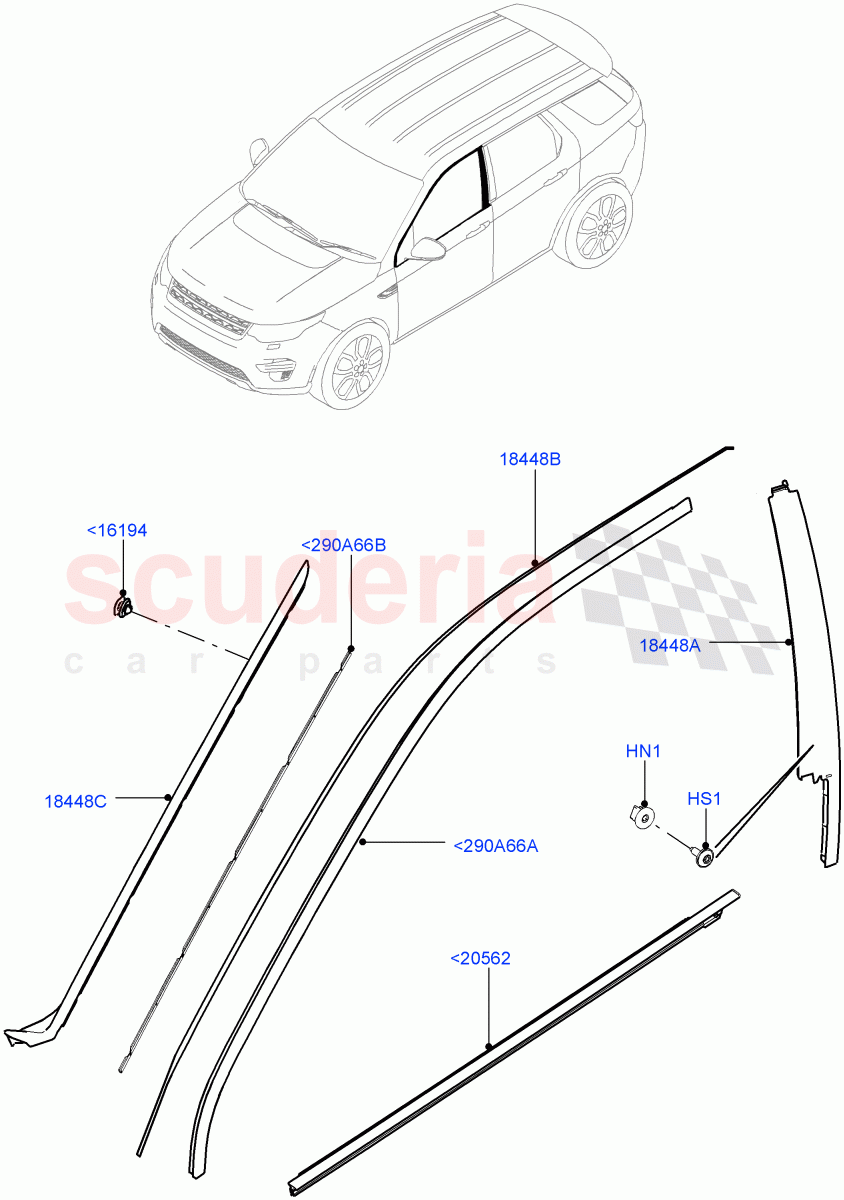 Front Doors, Hinges & Weatherstrips(Finishers)(Itatiaia (Brazil))((V)FROMGT000001) of Land Rover Land Rover Discovery Sport (2015+) [2.0 Turbo Petrol AJ200P]