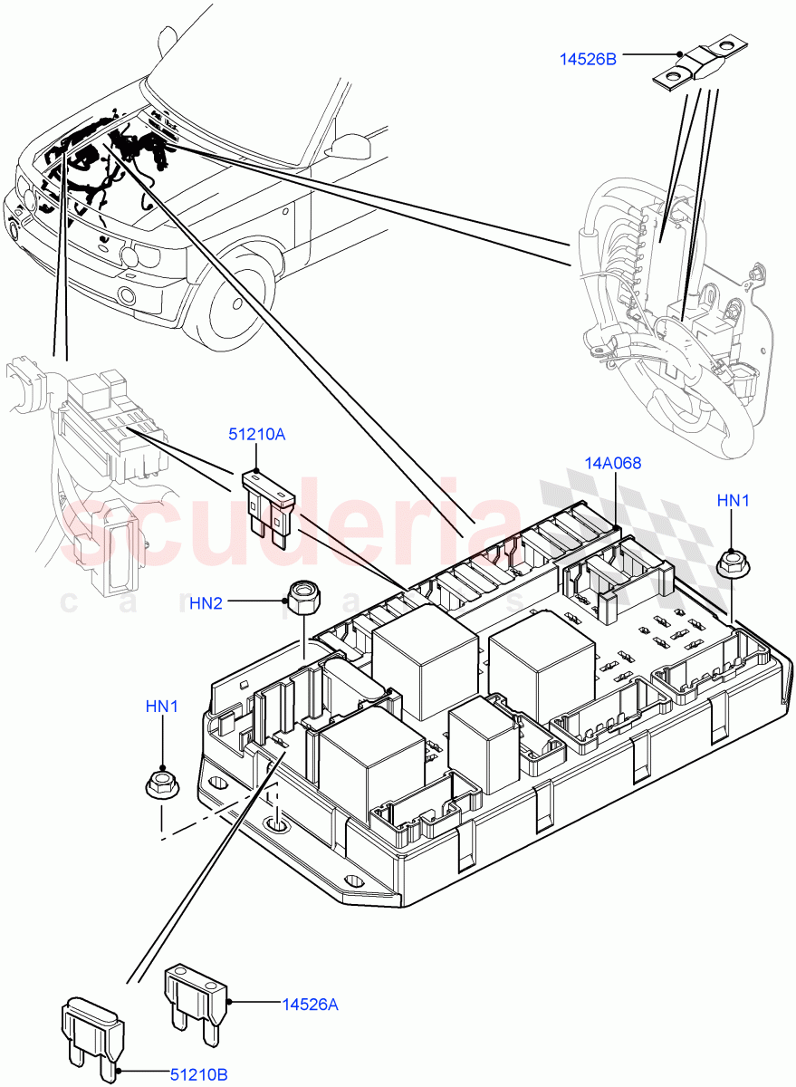 Fuses, Holders And Circuit Breakers(Engine Compartment)((V)FROMAA000001) of Land Rover Land Rover Range Rover (2010-2012) [4.4 DOHC Diesel V8 DITC]