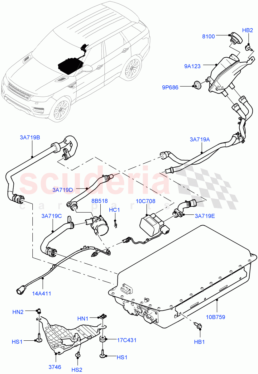 Hybrid Electrical Modules(Battery And Cooling)(3.0 V6 Diesel Electric Hybrid Eng,8 Speed Auto Trans ZF 8HP70 HEV 4WD,3.0 V6 D Gen2 Twin Turbo,3.0 V6 D Gen2 Mono Turbo)((V)FROMEA000001) of Land Rover Land Rover Range Rover Sport (2014+) [3.0 Diesel 24V DOHC TC]