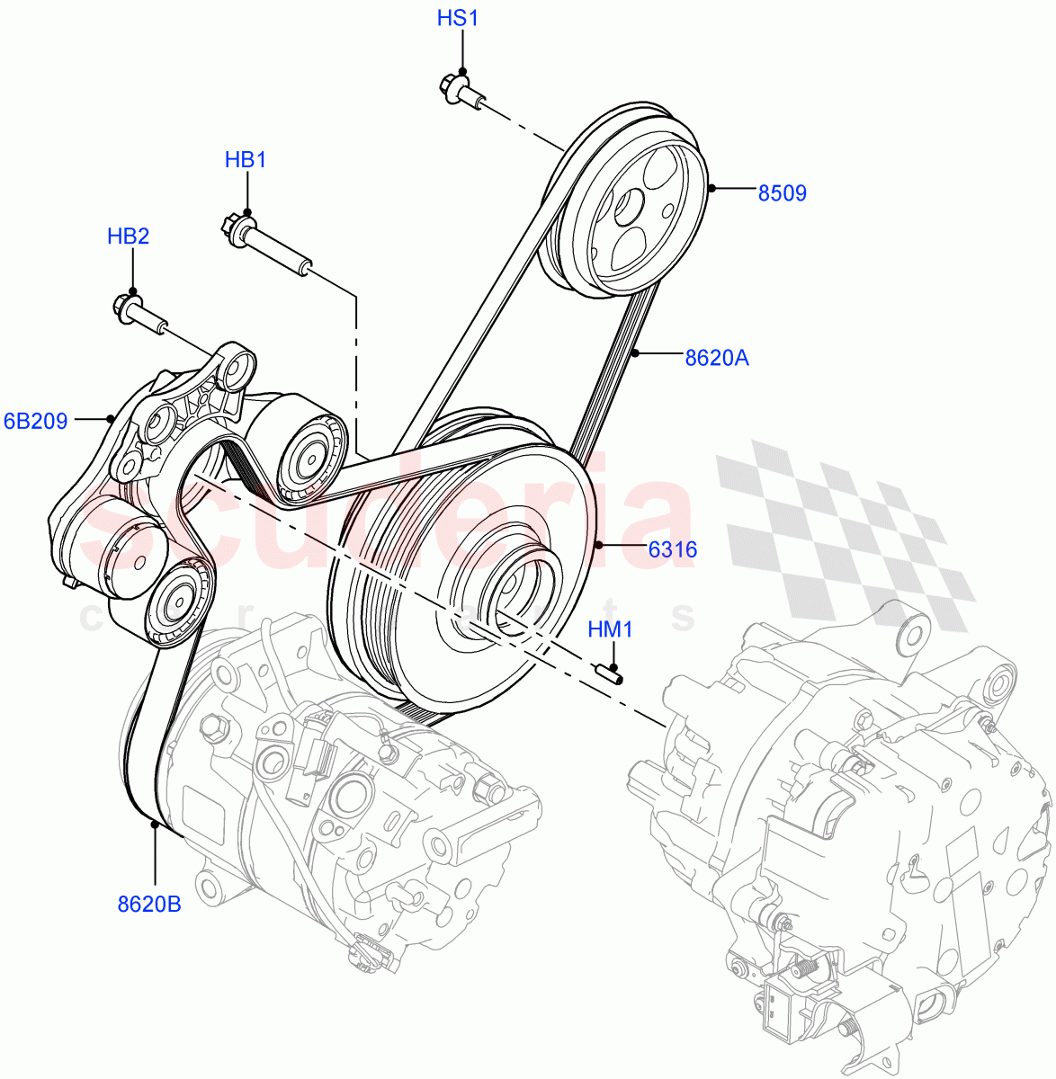 Pulleys And Drive Belts (2.0L AJ21D4 Diesel Mid, Itatiaia (Brazil)) of Land Rover Land Rover Range Rover Evoque (2019+) [2.0 Turbo Diesel AJ21D4]