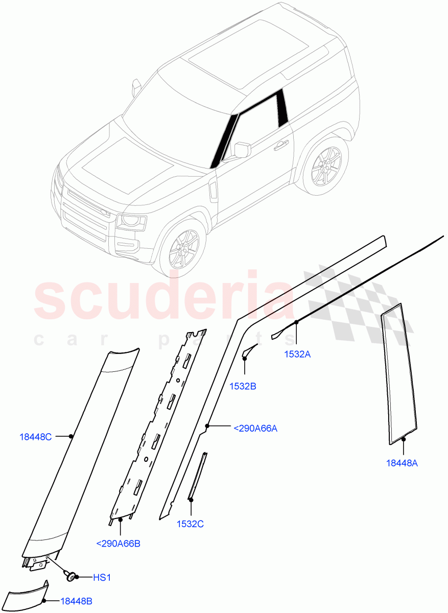 Front Doors, Hinges & Weatherstrips(Finishers)(Short Wheelbase) of Land Rover Land Rover Defender (2020+) [2.0 Turbo Diesel]