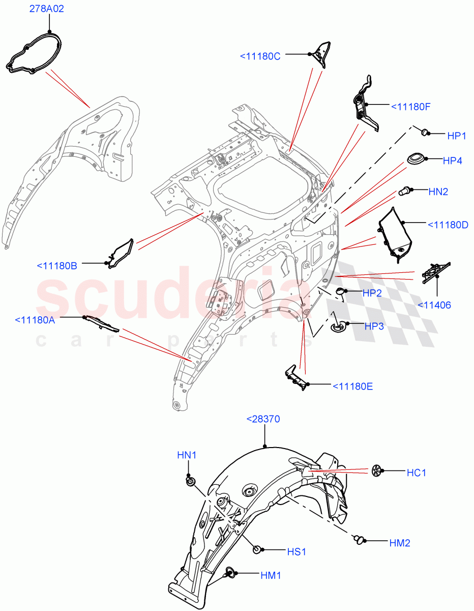 Side Panels - Inner (Nitra Plant Build, Wheelarch) ((V) FROMK2000001) of Land Rover Land Rover Discovery 5 (2017+) [3.0 Diesel 24V DOHC TC]