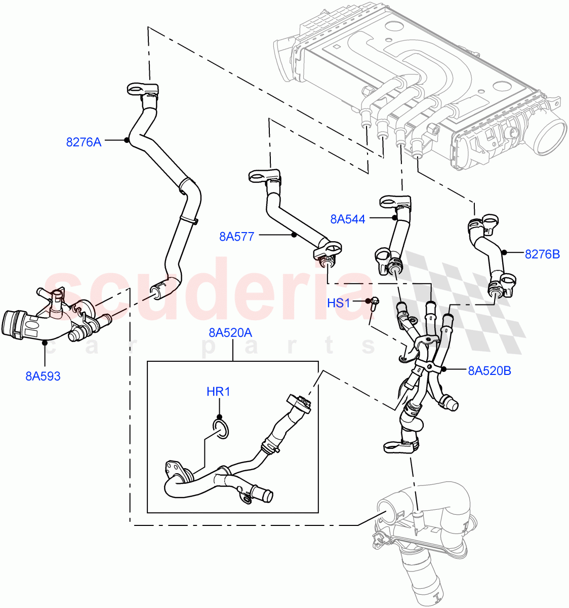 Cooling System Pipes And Hoses (Intercooler) (3.0L AJ20D6 Diesel High, 8 Speed Auto Trans ZF 8HP76) ((V) FROMLA000001) of Land Rover Land Rover Range Rover Velar (2017+) [3.0 I6 Turbo Diesel AJ20D6]
