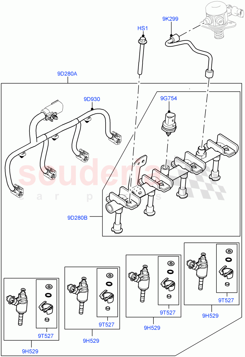 Fuel Injectors And Pipes(Solihull Plant Build)(2.0L I4 High DOHC AJ200 Petrol,2.0L AJ200P Hi PHEV,2.0L I4 Mid DOHC AJ200 Petrol)((V)FROMHA000001) of Land Rover Land Rover Range Rover Sport (2014+) [2.0 Turbo Petrol AJ200P]