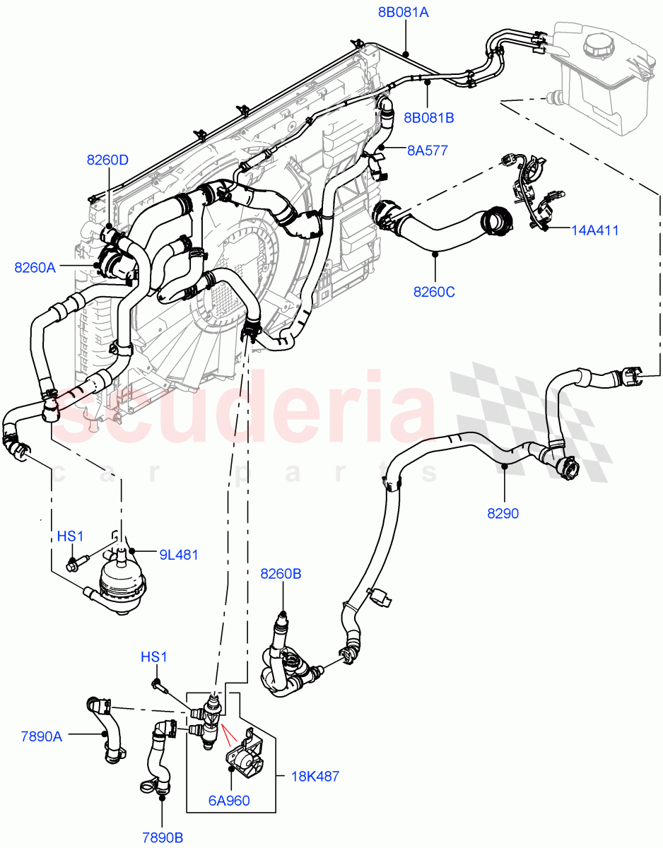 Cooling System Pipes And Hoses (Combustion Unit) (1.5L AJ20P3 Petrol High PHEV, Halewood (UK)) ((V) FROMLH000001) of Land Rover Land Rover Discovery Sport (2015+) [1.5 I3 Turbo Petrol AJ20P3]