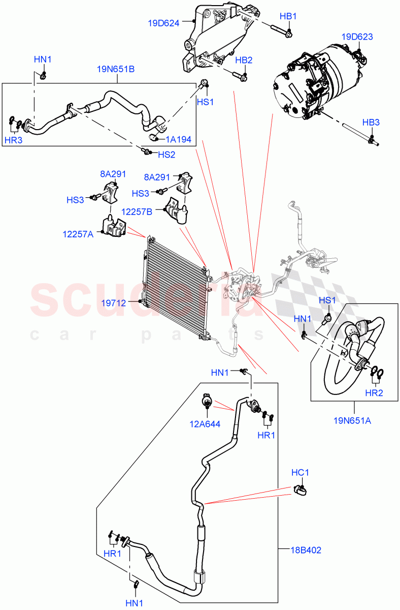 Air Conditioning Condensr/Compressr (Front) (2.0L AJ200P Hi PHEV) ((V) FROMJA000001) of Land Rover Land Rover Range Rover Sport (2014+) [3.0 I6 Turbo Petrol AJ20P6]