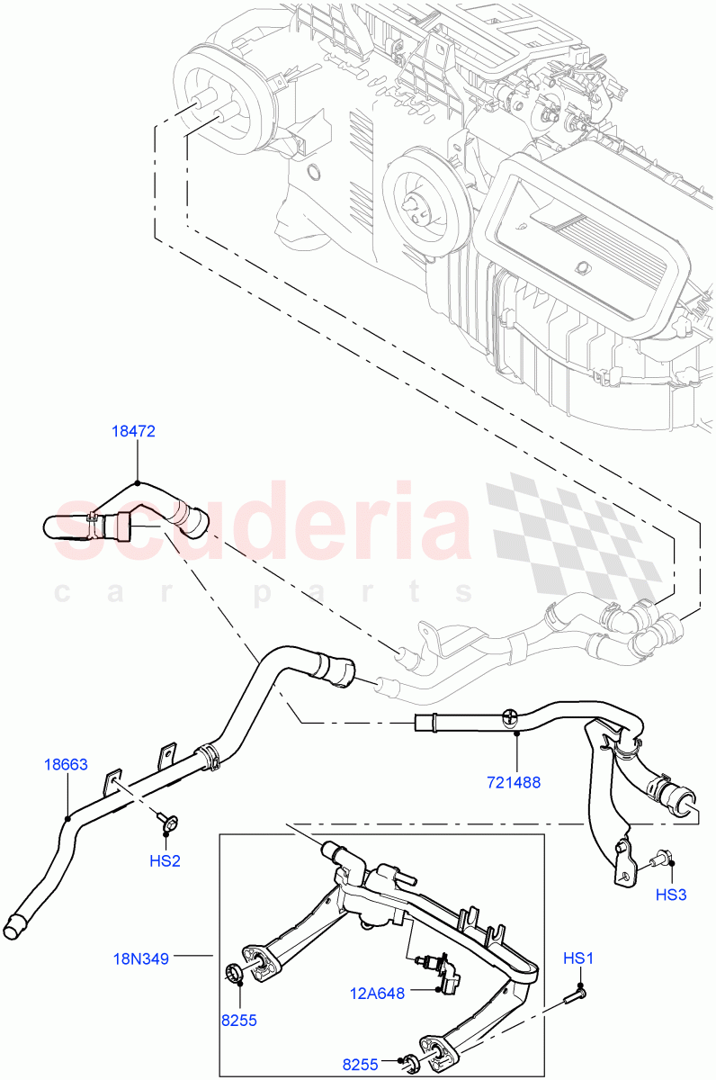 Heater Hoses(Solihull Plant Build)(3.0L DOHC GDI SC V6 PETROL,Less Auxiliary Coolant Pumps,Less Heater,With Fresh Air Heater,With Ptc Heater)((V)FROMHA000001) of Land Rover Land Rover Discovery 5 (2017+) [3.0 Diesel 24V DOHC TC]