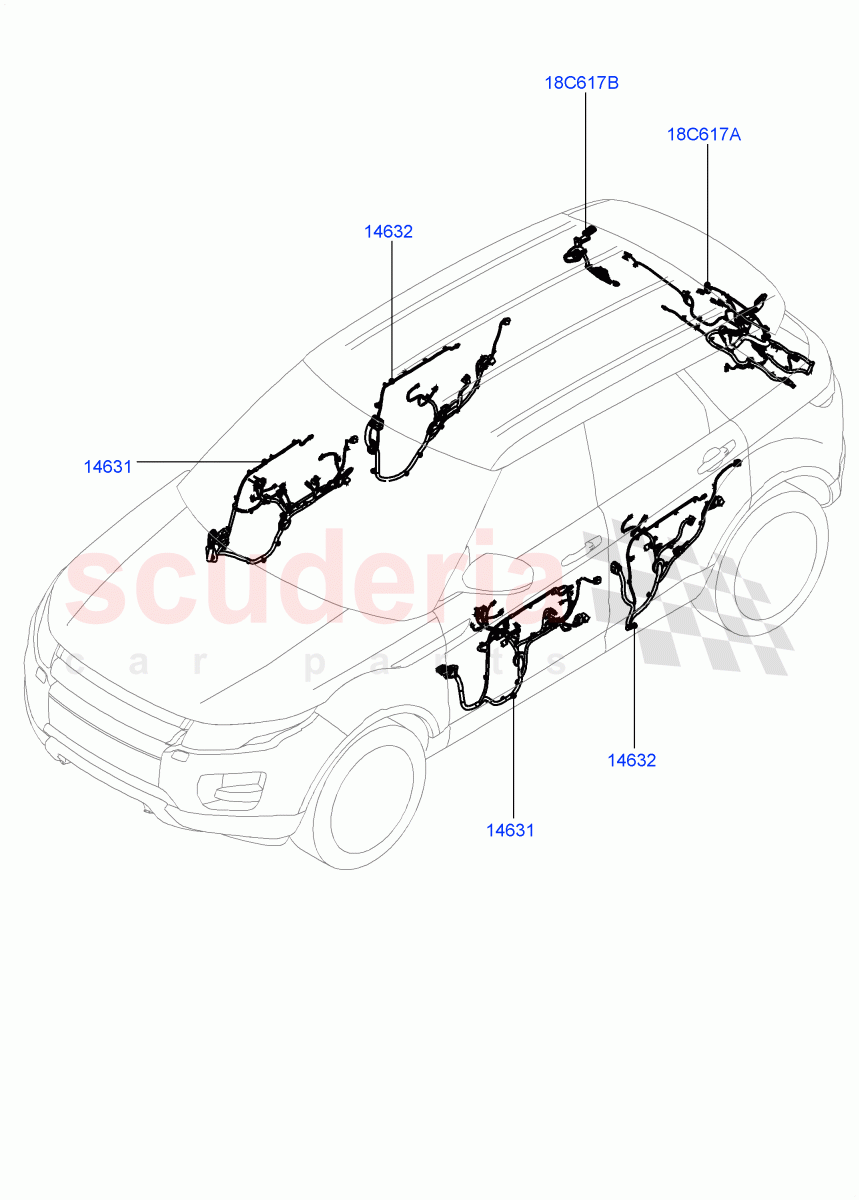 Wiring - Body Closures(Front And Rear Doors)(5 Door,Itatiaia (Brazil))((V)FROMGT000001) of Land Rover Land Rover Range Rover Evoque (2012-2018) [2.0 Turbo Petrol GTDI]