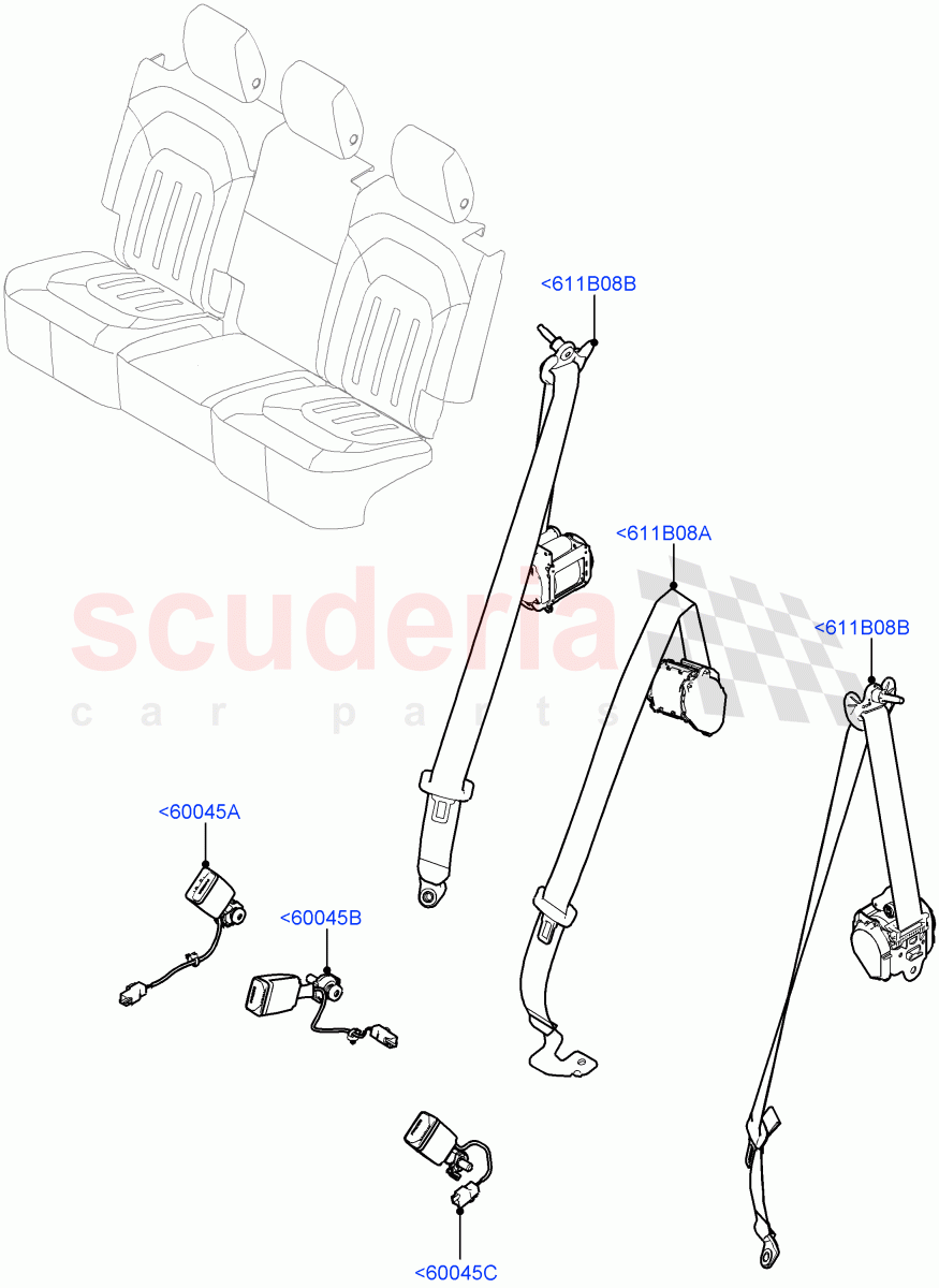 Rear Seat Belts(60/40 Load Through With Slide) of Land Rover Land Rover Defender (2020+) [3.0 I6 Turbo Diesel AJ20D6]