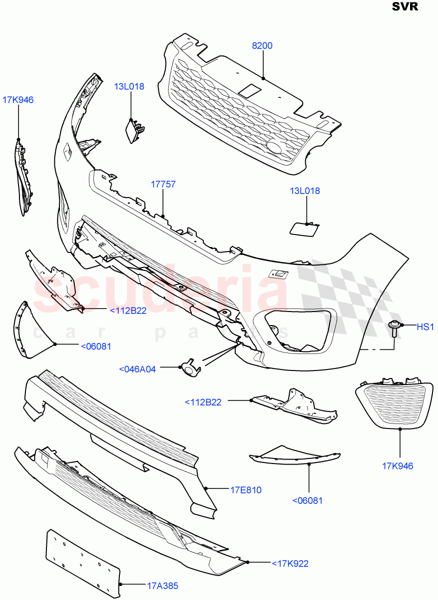 Radiator Grille And Front Bumper(SVR)((V)FROMFA000001,(V)TOHA999999) of Land Rover Land Rover Range Rover Sport (2014+) [3.0 Diesel 24V DOHC TC]