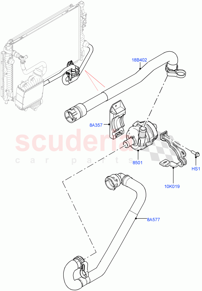 Water Pump (Auxillary Unit) (2.0L I4 Mid DOHC AJ200 Petrol, With Extra Engine Cooling System, 2.0L I4 Mid AJ200 Petrol E100) ((V) FROMJH000001) of Land Rover Land Rover Range Rover Evoque (2012-2018) [2.0 Turbo Petrol AJ200P]