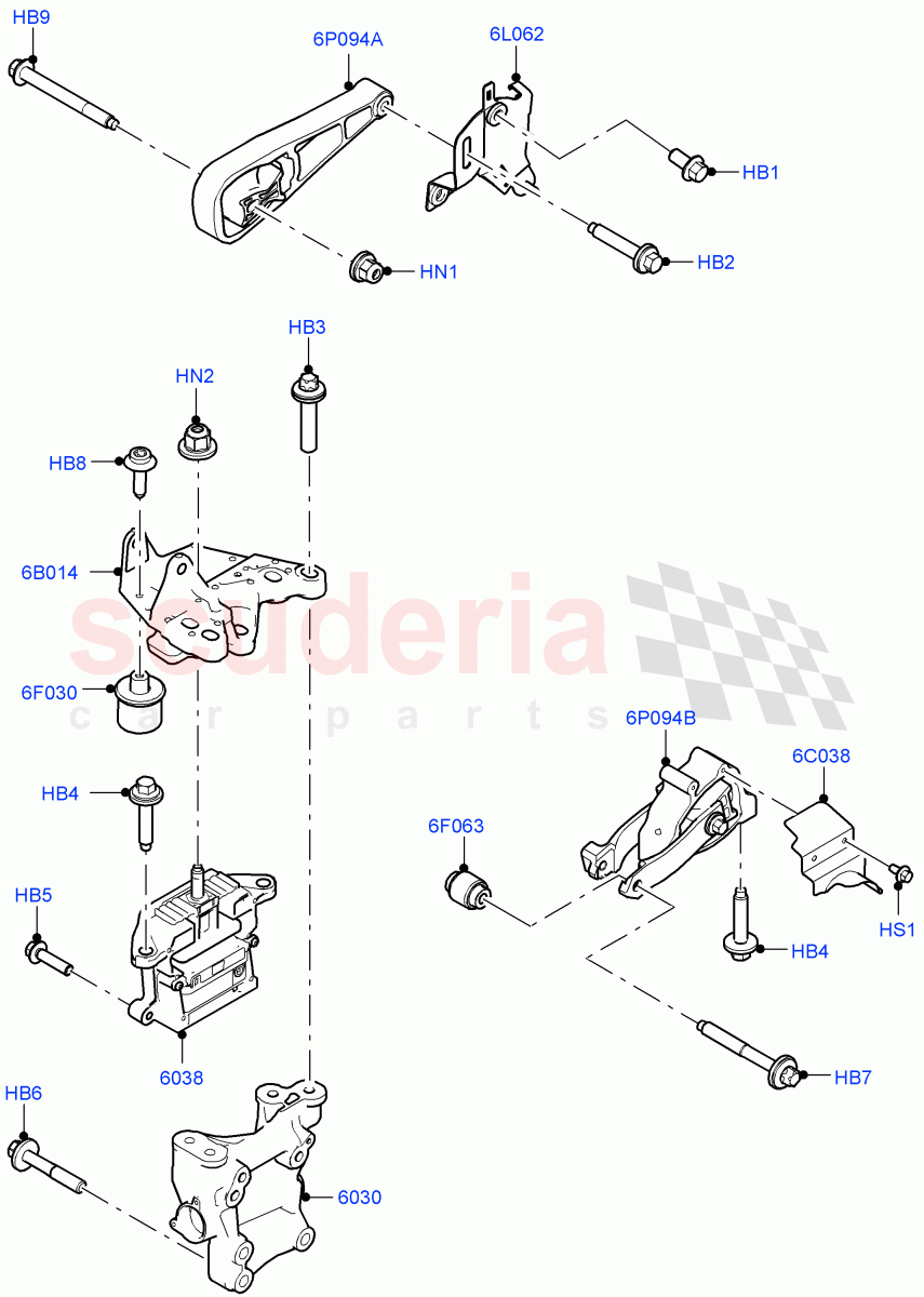 Engine Mounting (2.0L AJ20P4 Petrol Mid PTA, Itatiaia (Brazil), 2.0L AJ20P4 Petrol High PTA, 2.0L AJ20P4 Petrol E100 PTA) of Land Rover Land Rover Range Rover Evoque (2019+) [2.0 Turbo Diesel]