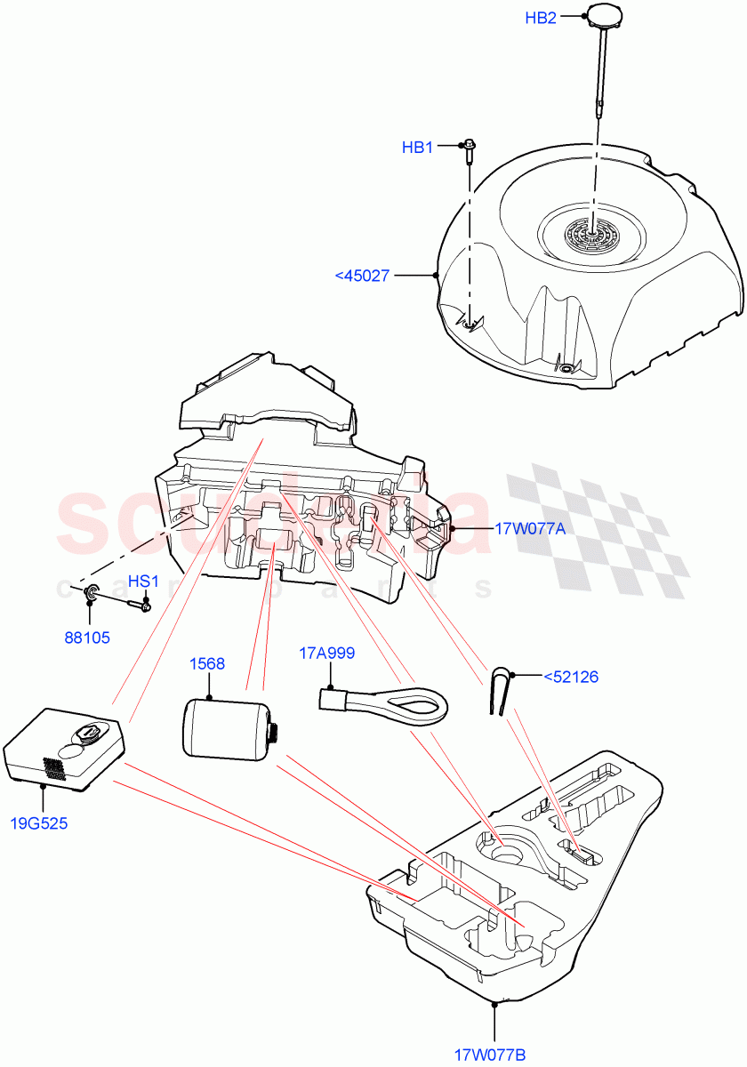 Tools (Kit - Tyre Repair Service, Instant Mobility System - High, Less Electric Engine Battery, Less Spare Wheel, Electric Engine Battery-MHEV) of Land Rover Land Rover Range Rover (2022+) [3.0 I6 Turbo Diesel AJ20D6]