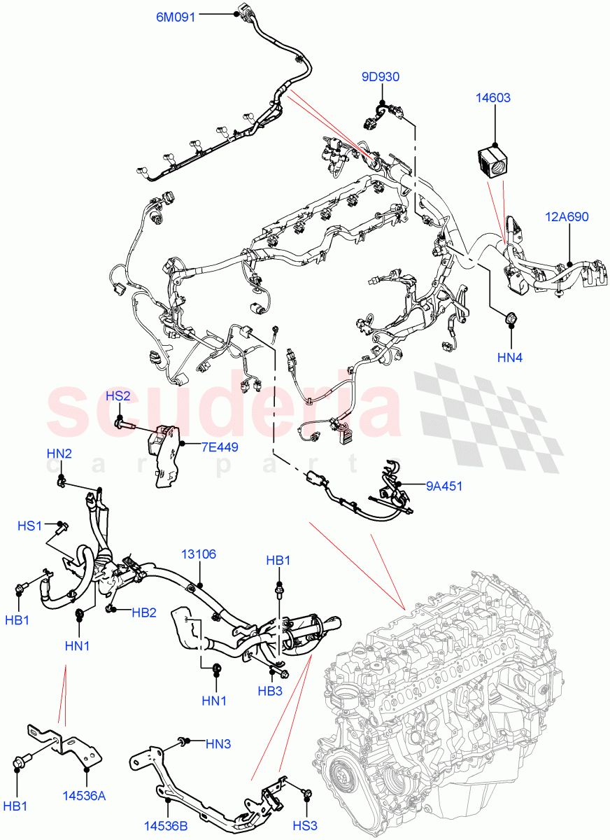 Electrical Wiring - Engine And Dash (3.0L AJ20D6 Diesel High, Less Electric Engine Battery) ((V) FROMMA000001) of Land Rover Land Rover Range Rover Sport (2014+) [3.0 Diesel 24V DOHC TC]