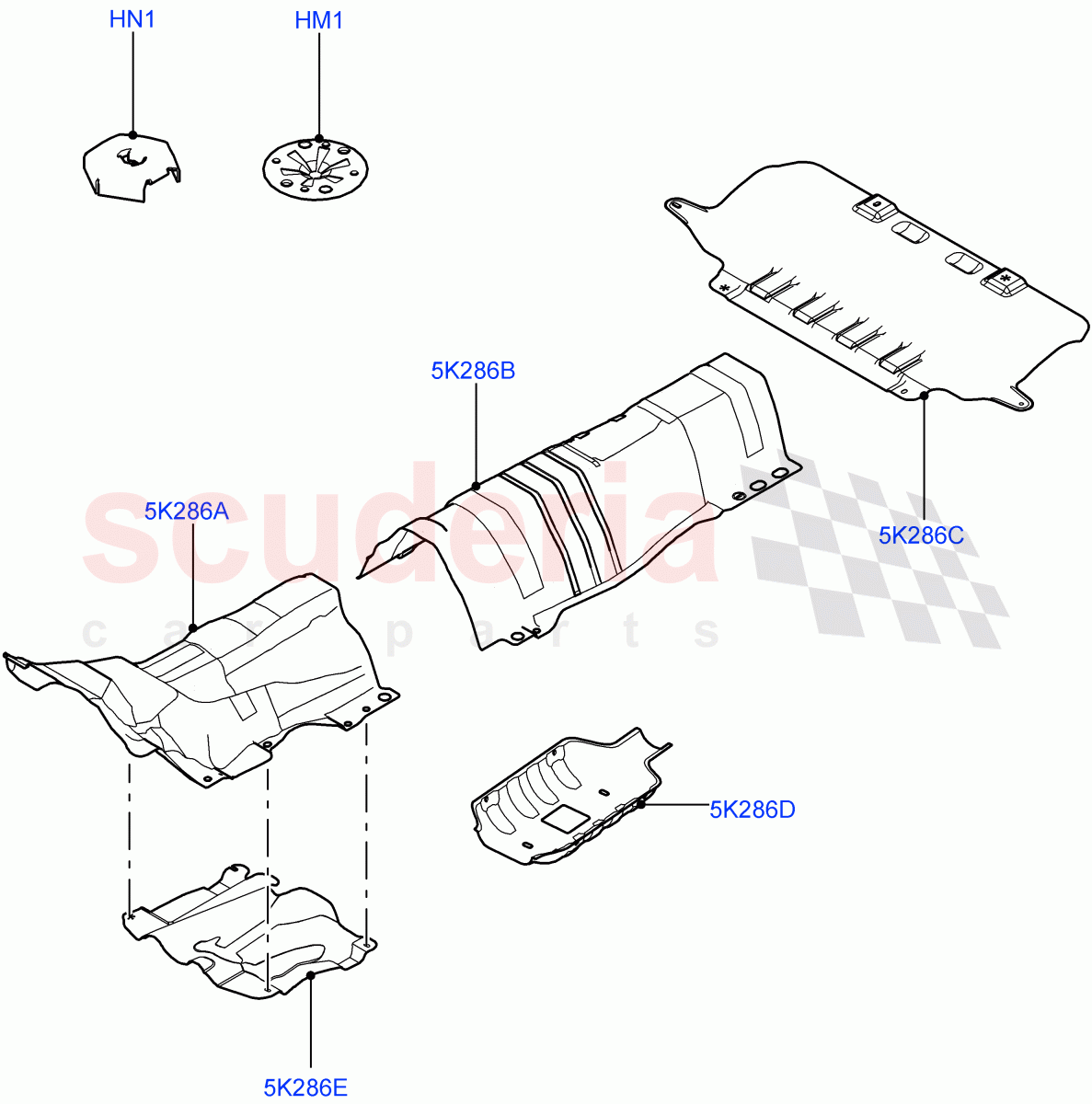 Splash And Heat Shields (2.2L CR DI 16V Diesel, Halewood (UK), 2.0L I4 High DOHC AJ200 Petrol, 2.0L I4 Mid DOHC AJ200 Petrol) of Land Rover Land Rover Range Rover Evoque (2012-2018) [2.0 Turbo Petrol GTDI]