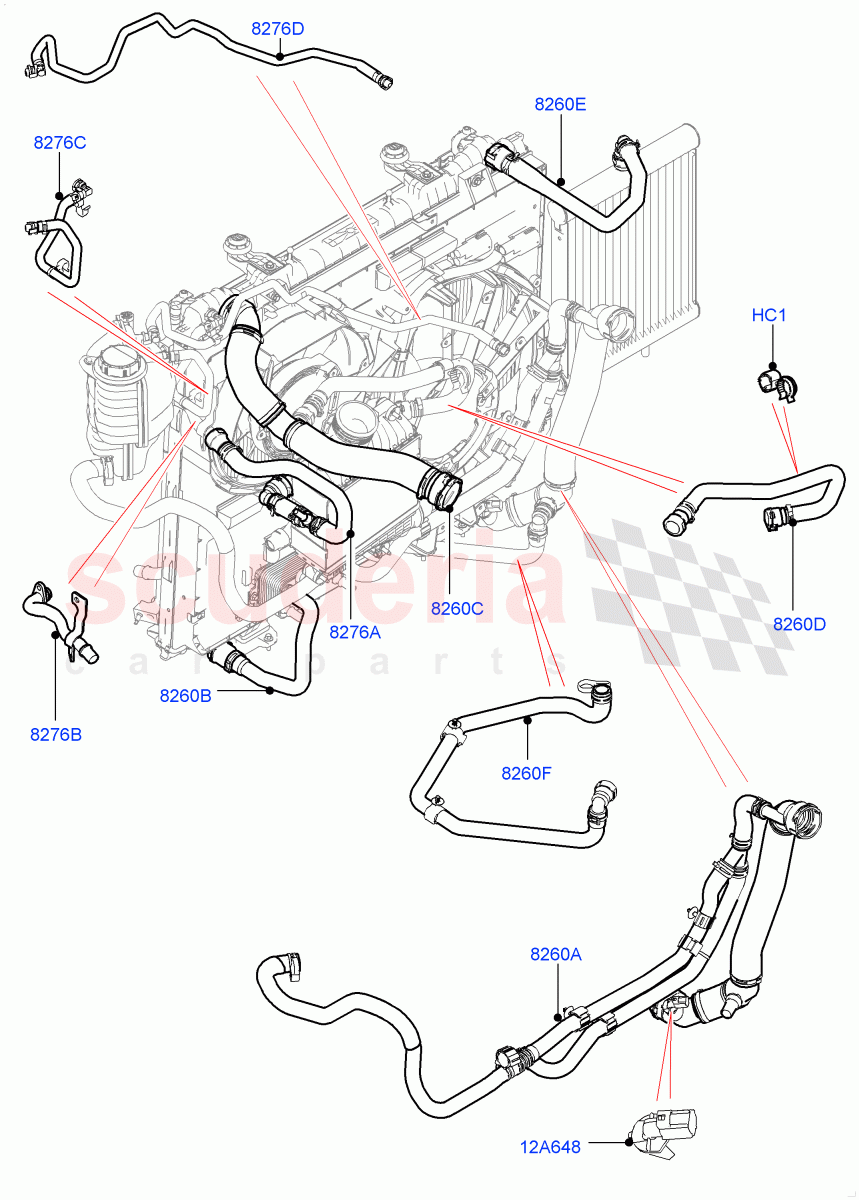 Cooling System Pipes And Hoses(Nitra Plant Build)(2.0L I4 DSL HIGH DOHC AJ200,With Standard Engine Cooling System)((V)FROMK2000001) of Land Rover Land Rover Discovery 5 (2017+) [2.0 Turbo Diesel]