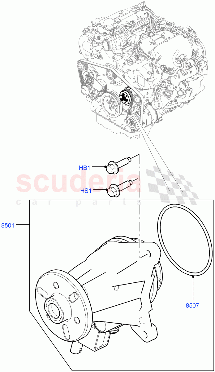 Water Pump (Main Unit, Solihull Plant Build) (3.0 V6 D Low MT ROW, 3.0 V6 D Gen2 Mono Turbo, 3.0 V6 D Gen2 Twin Turbo) ((V) FROMFA000001) of Land Rover Land Rover Discovery 5 (2017+) [3.0 Diesel 24V DOHC TC]