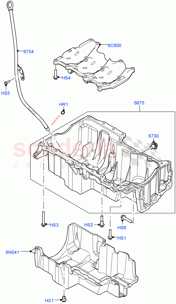 Oil Pan/Oil Level Indicator (2.0L I4 High DOHC AJ200 Petrol, 2.0L I4 Mid DOHC AJ200 Petrol, 2.0L I4 Mid AJ200 Petrol E100) ((V) FROMJH000001) of Land Rover Land Rover Range Rover Evoque (2012-2018) [2.0 Turbo Petrol AJ200P]