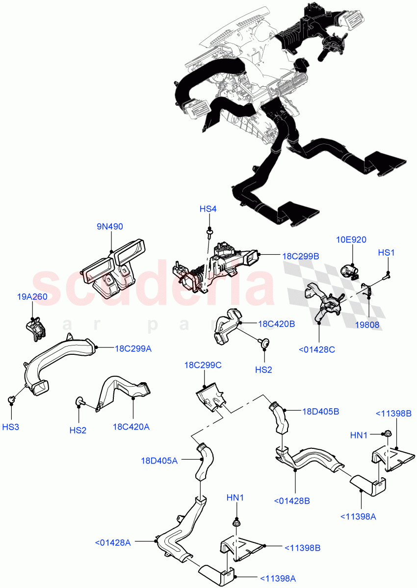 Air Vents, Louvres And Ducts(Internal Components)(RHD,Halewood (UK),Head Up Display)((V)TOKH999999) of Land Rover Land Rover Discovery Sport (2015+) [2.0 Turbo Petrol AJ200P]