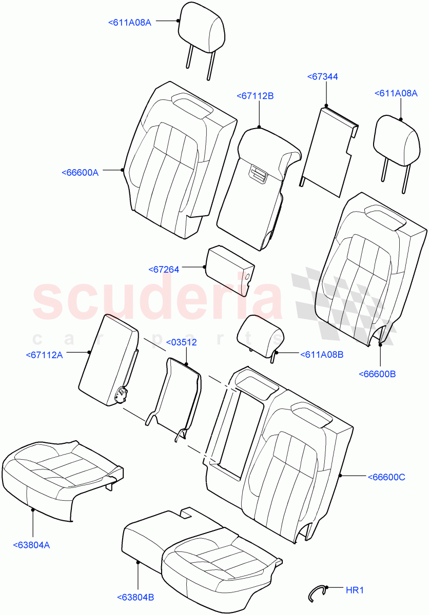 Rear Seat Covers(Windsor Leather Perforated,Version - Core,Non SVR)((V)FROMJA000001) of Land Rover Land Rover Range Rover Sport (2014+) [3.0 Diesel 24V DOHC TC]