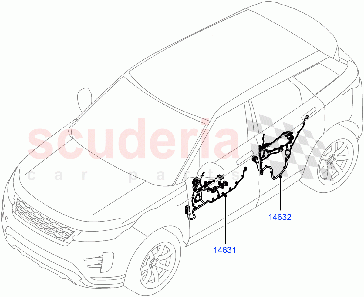 Wiring - Body Closures (Front And Rear Doors) (5 Door, Changsu (China)) ((V) TOMG575834) of Land Rover Land Rover Range Rover Evoque (2019+) [2.0 Turbo Petrol AJ200P]