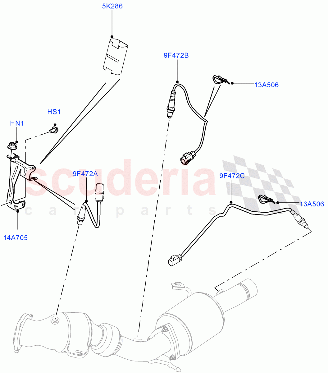 Exhaust System (Exhaust System Sensors) (2.0L 16V TIVCT T/C Gen2 Petrol, Halewood (UK)) of Land Rover Land Rover Discovery Sport (2015+) [2.0 Turbo Petrol GTDI]