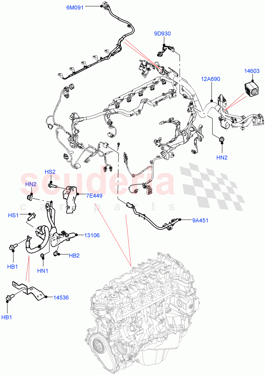 Electrical Wiring - Engine And Dash (3.0L AJ20D6 Diesel High, Electric Engine Battery-MHEV) ((V) FROMLA000001) of Land Rover Land Rover Range Rover Sport (2014+) [3.0 Diesel 24V DOHC TC]