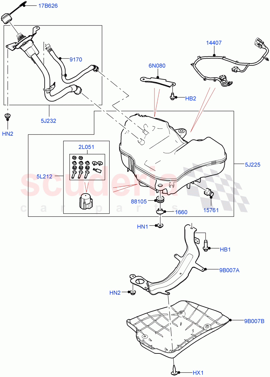 Exhaust Fluid Injection System(Tank And Filler)(2.0L AJ20D4 Diesel High PTA,With Diesel Exh Fluid Emission Tank,2.0L AJ20D4 Diesel LF PTA,2.0L AJ20D4 Diesel Mid PTA)((V)FROMLH000001) of Land Rover Land Rover Discovery Sport (2015+) [2.0 Turbo Diesel]