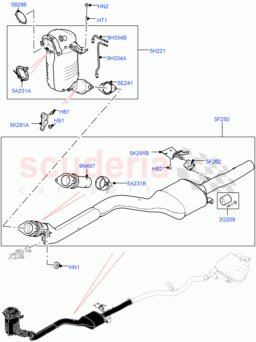 Front Exhaust System(2.0L I4 DSL MID DOHC AJ200,EU6 + DPF Emissions,LEV 160,Japanese Emission + DPF,2.0L I4 DSL HIGH DOHC AJ200,EU6D Diesel + DPF Emissions) of Land Rover Land Rover Range Rover Velar (2017+) [2.0 Turbo Diesel]