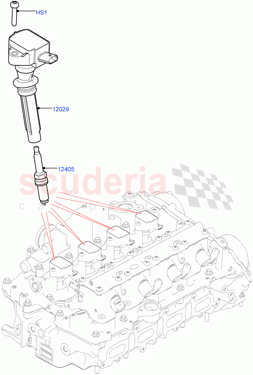 Ignition Coil And Wires/Spark Plugs (Solihull Plant Build) (2.0L I4 Mid DOHC AJ200 Petrol, 2.0L I4 High DOHC AJ200 Petrol, 2.0L AJ200P Hi PHEV) ((V) FROMHA000001) of Land Rover Land Rover Discovery 5 (2017+) [2.0 Turbo Petrol AJ200P]