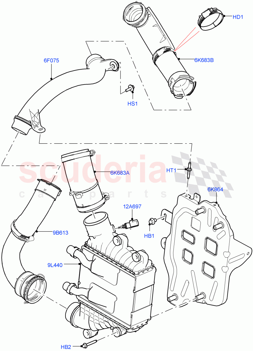 Intercooler/Air Ducts And Hoses (2.0L AJ20D4 Diesel Mid PTA, Halewood (UK), 2.0L AJ20D4 Diesel LF PTA) of Land Rover Land Rover Range Rover Evoque (2019+) [2.0 Turbo Diesel]